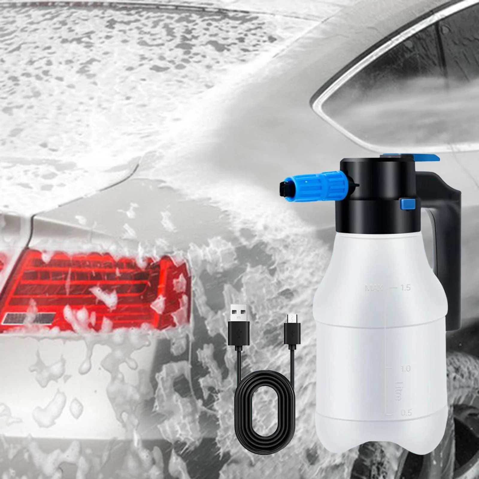 Colaxi 1.5L Electric Pressurized Foam Sprayer USB Rechargeable Sprayer Watering Can Pump Foam Sprayer for Car Detailing Washing