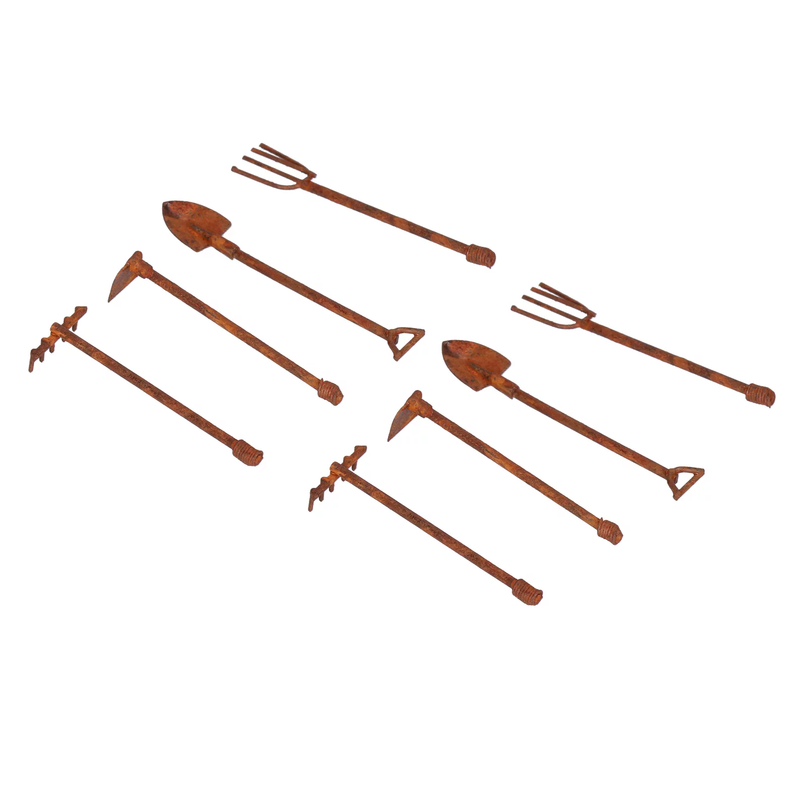 Buumin 1:12 Scale Dollhouse Farming Tools Miniature Rusty Metal Shovel Hoe and Pitchfork Kit for Garden Landscape4 Tools