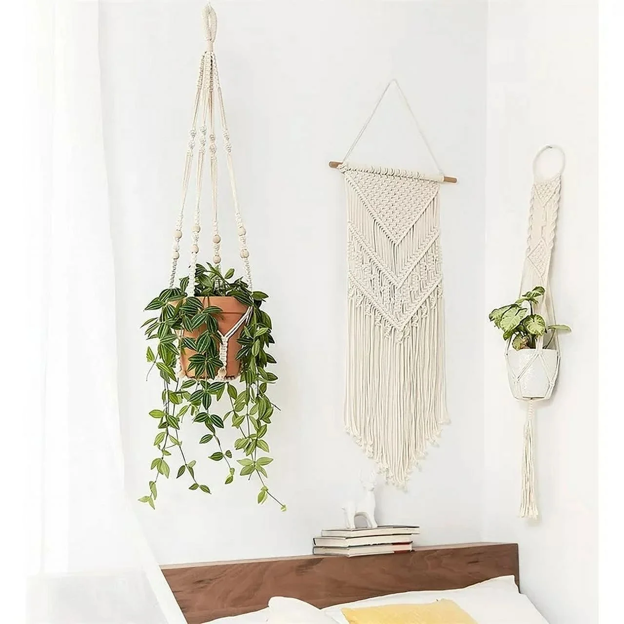 TETOU 3pcs Macrame Plant Hanger Ivory 35
