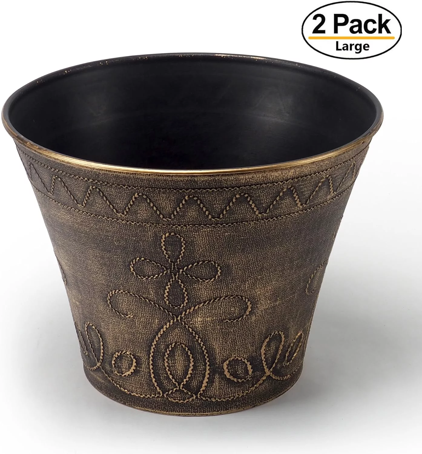 Large Fancy Decorative Planter (2 Pack) Rustic French Country Look Flower Nursery For Indoor, Outdoor, Garden, Patio, Office, Home Decor Use. Long Lasting, Reusable Light Weight (Gold-L)