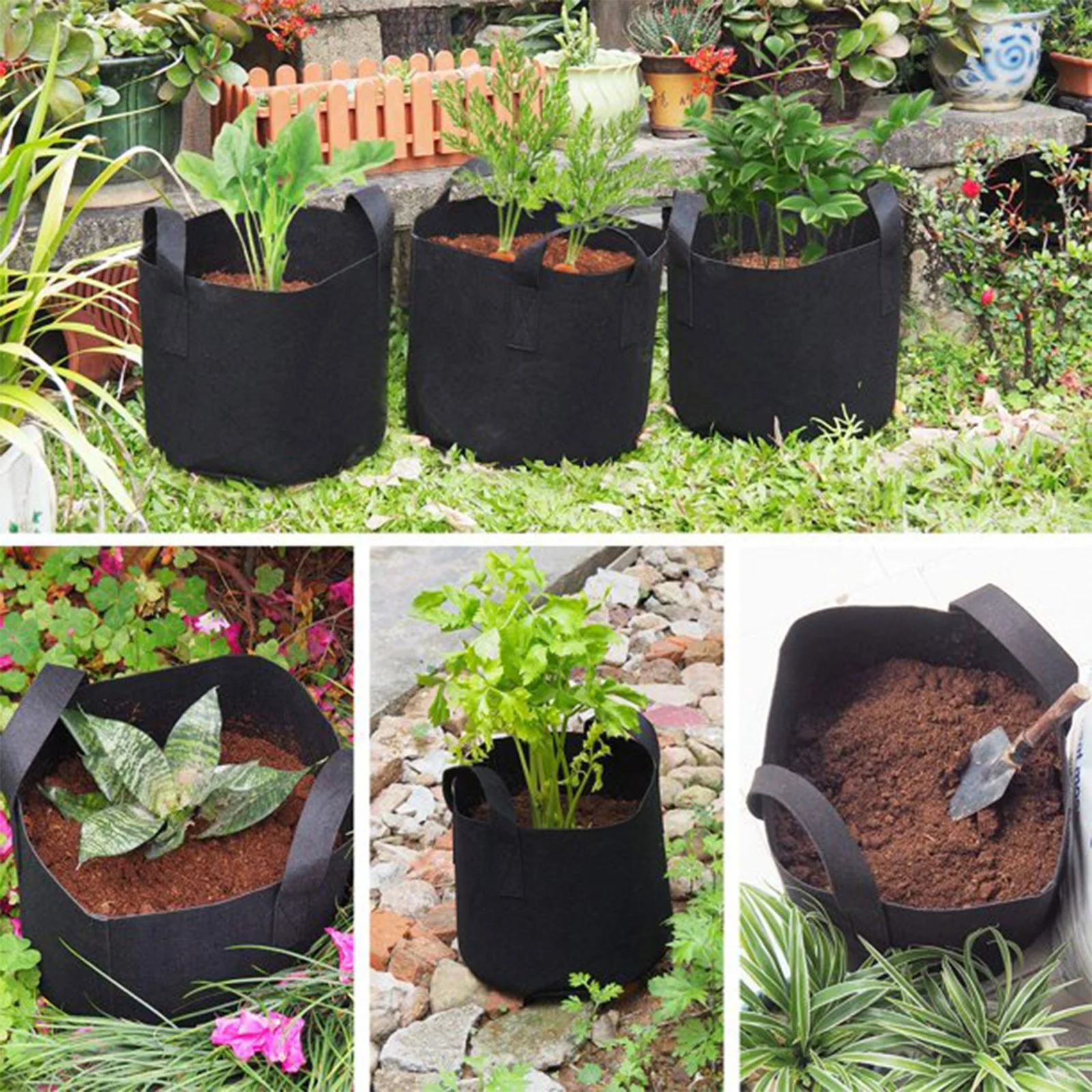 Bnnlsa Seed Disseminators 5 Pack 3 Gallon Planter Grow Bag Nonwovens Fabric Pots Container Garden Planter Bags with Handles Black 25Cm Diameter 22Cm Height