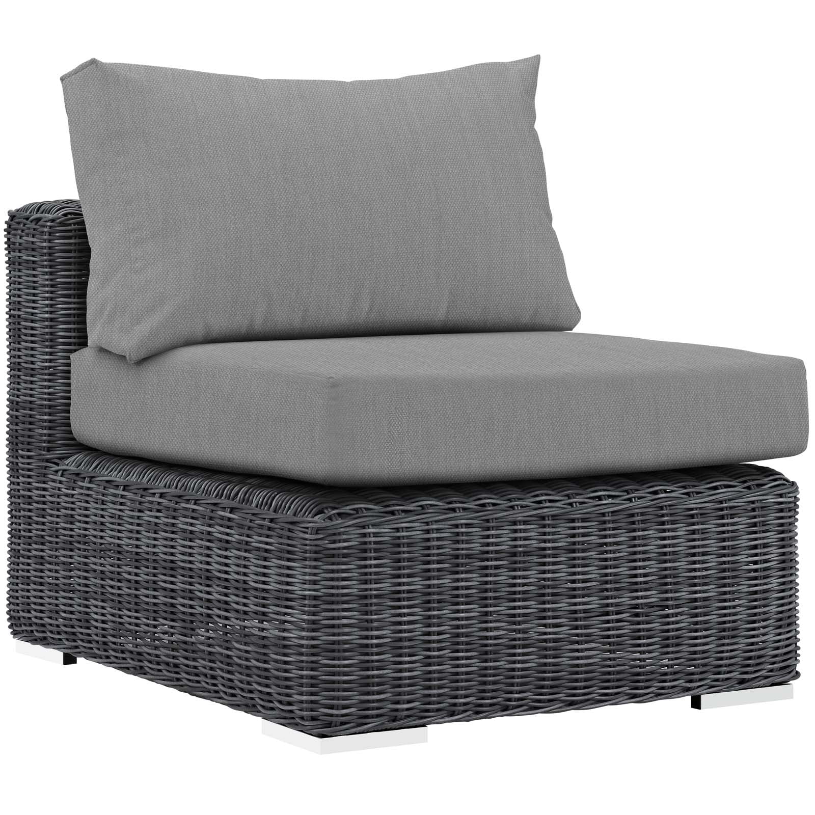 Modern Contemporary Urban Design Outdoor Patio Balcony Garden Furniture Sofa Middle Chair, Sunbrella Rattan Wicker, Grey Gray