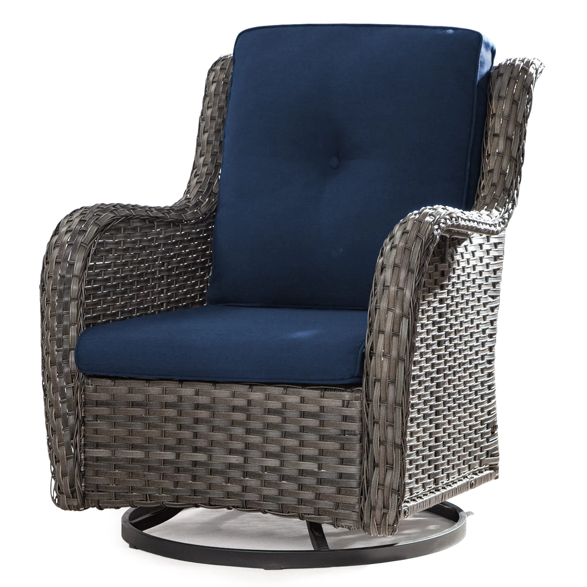 Cozywor Brown Wicker Patio Swivel Rocking Chair Beige