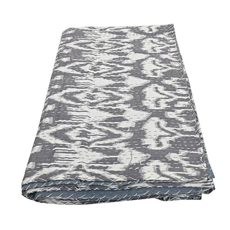 Vinsan International Indian Handmade Cotton Ikat Print Kantha Quilt Tribal Bed Cover Bedspread Blanket Picnic Throw Coverlet Reverisble Bed Throw Black Color Crib Size 36