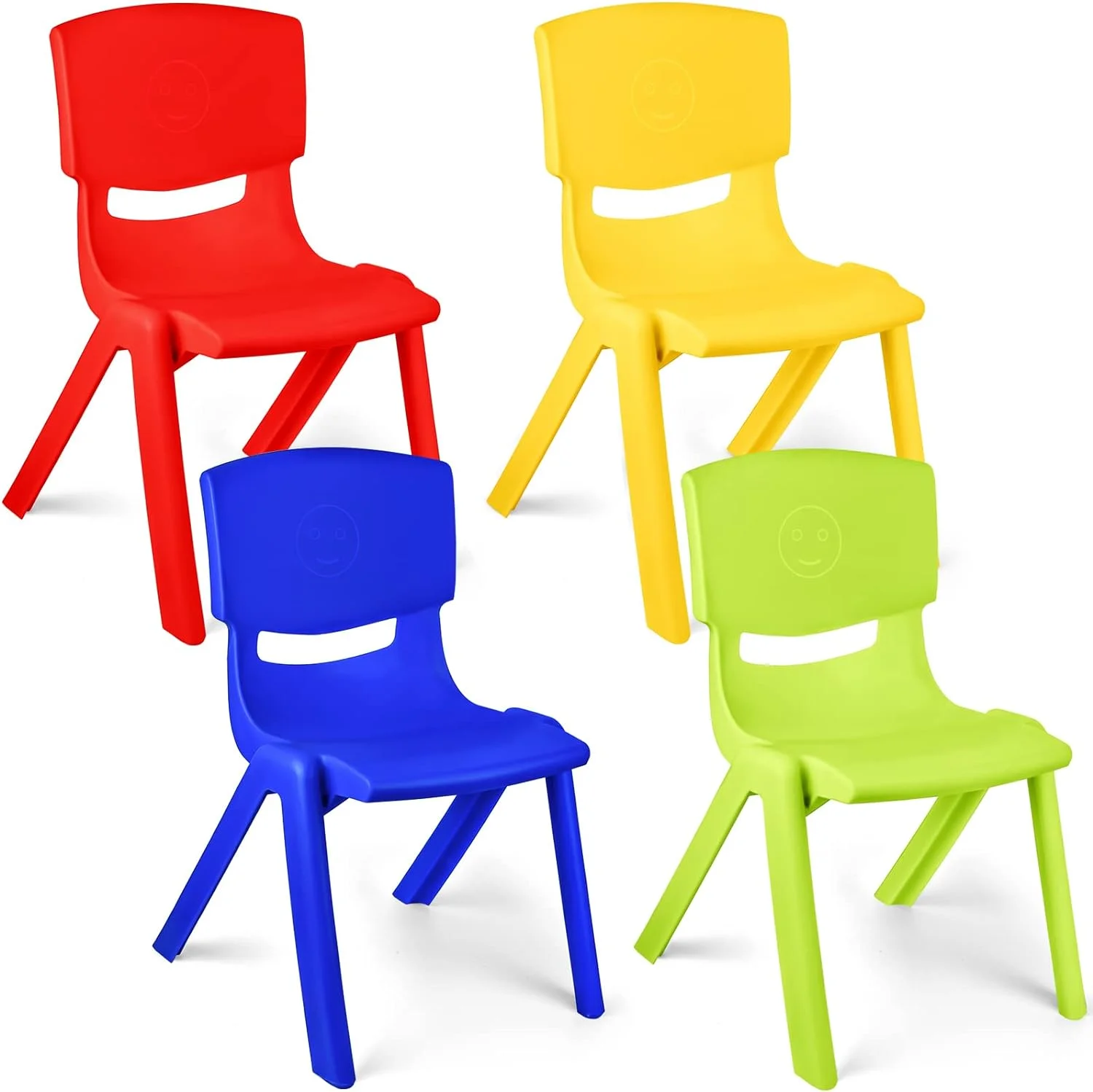 4 Pieces Colorful Stackable School Chairs Plastic Classroom Stack Chairs 11 Inch Seat Height Stacking Chair Sets for Home School Playroom Office Supplies Daycare Preschool Learning (Classic Color)