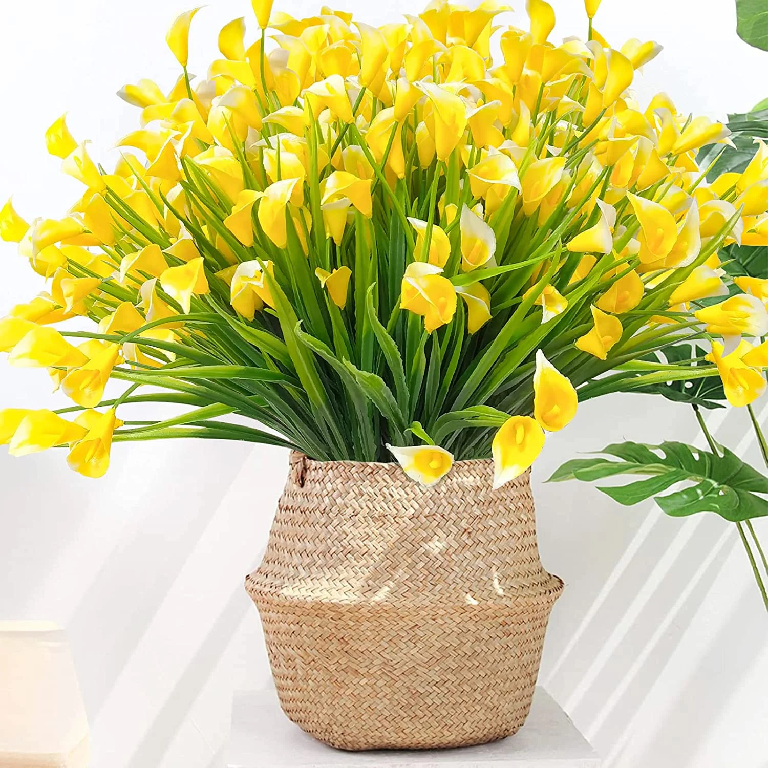 Viworld 6Pcs Calla Lily Artificial Flowers UV Resistant Plants Outdoor Decoration,No Fade Faux Fake Plastic Flower Indoor Outside Hanging Planter Home Garden Porch Decor, Yellow