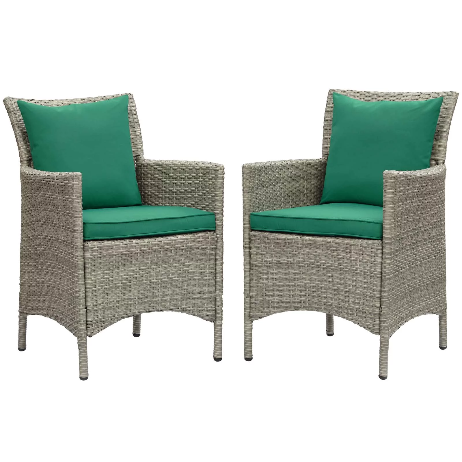 Modway Conduit Outdoor Patio Wicker Rattan Dining Armchair Set of 2 in Light Gray Green