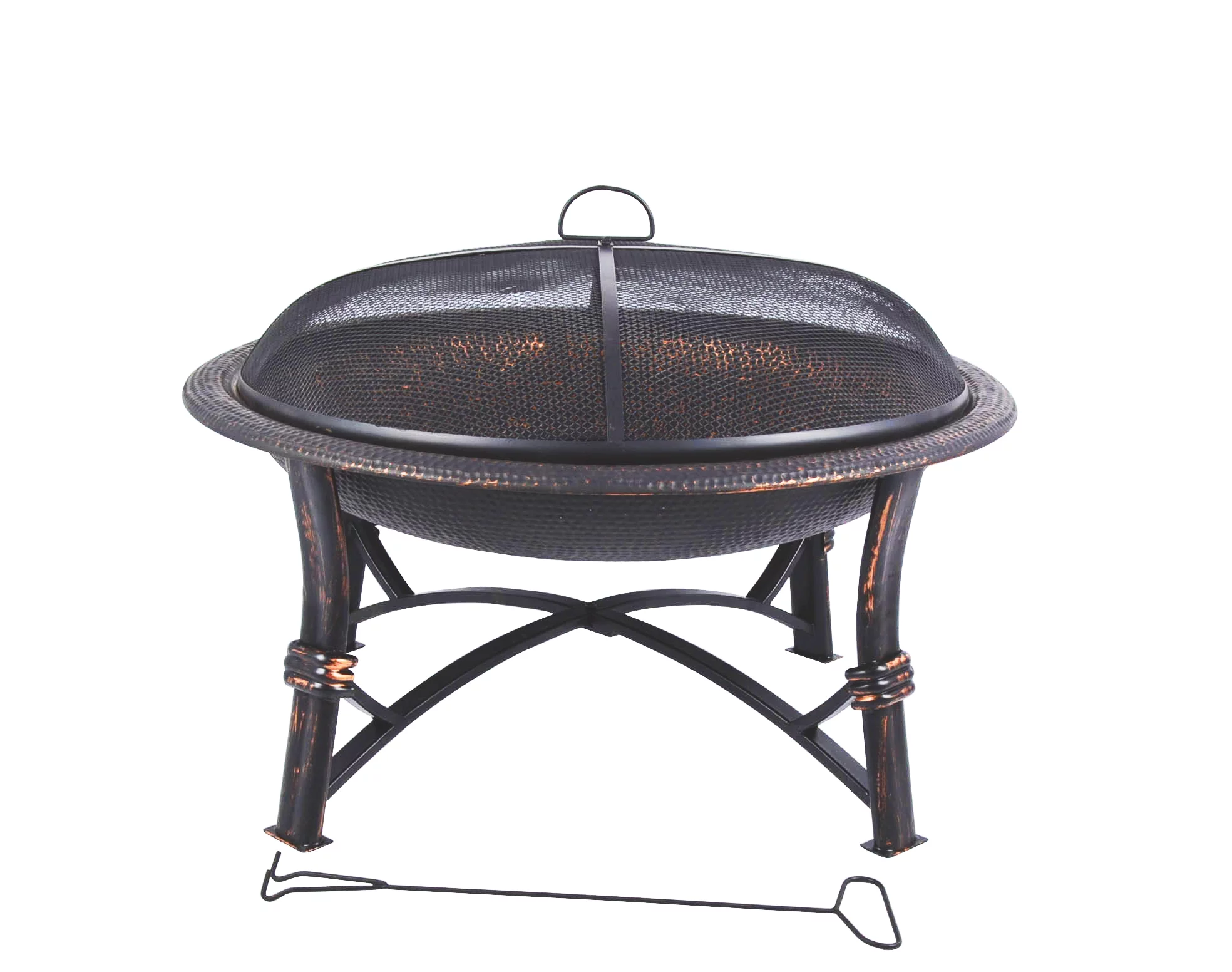 Metal Hammered Round Fire Pit, 29-inch