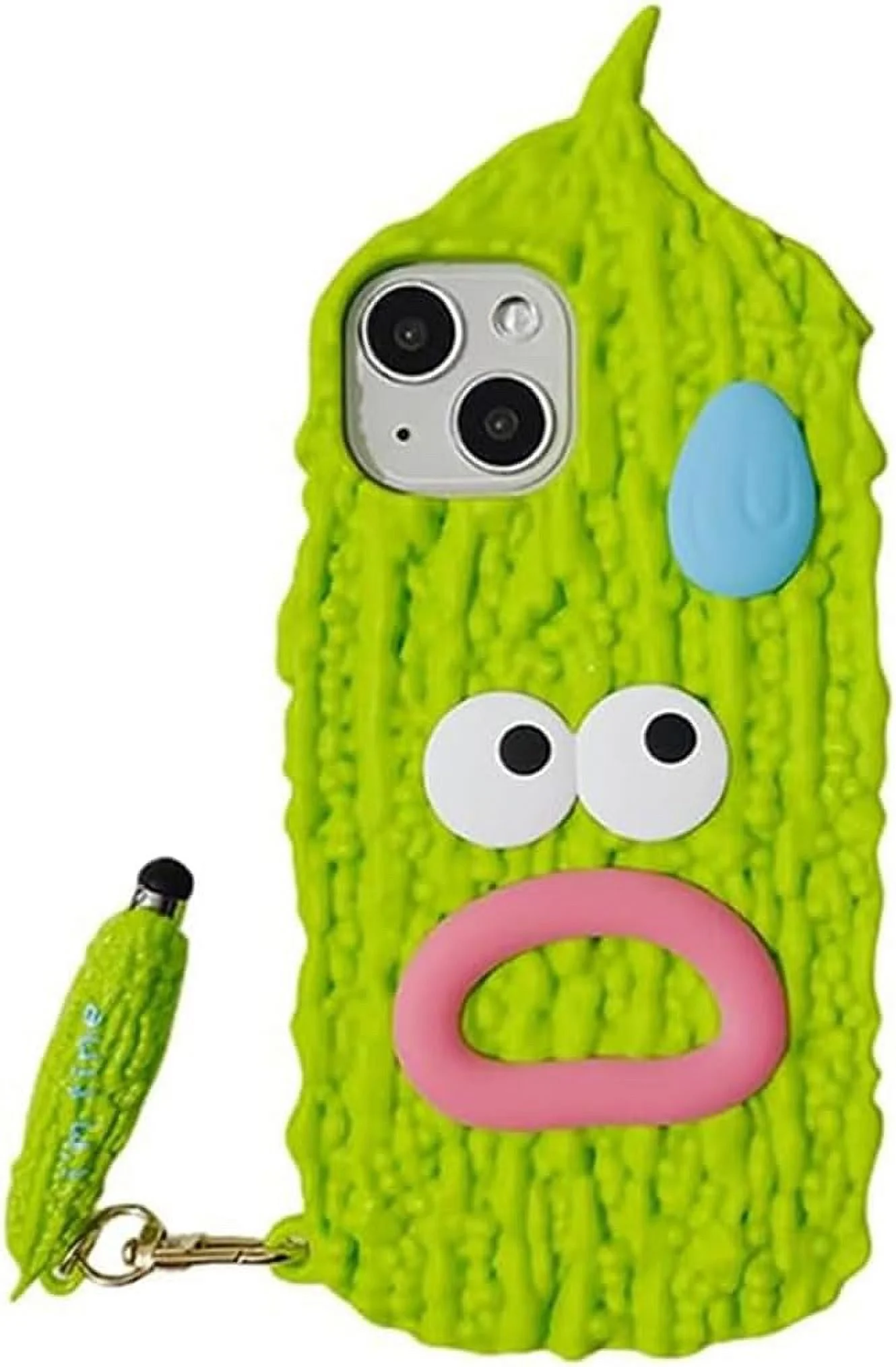 SEVEN BUSSZ Silicone Case for iPhone 14 Pro Max, Cartoon Bitter Gourd Phone Case with Balsam Pear Stylus for Women Girls, Soft Silicone Protective Cover Shockproof Compatible with iPhone 14 Pro Max