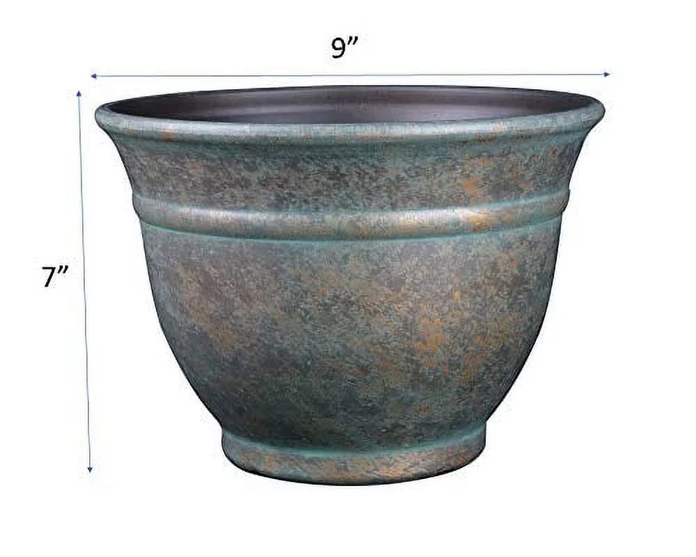 9 In. Weathered Copper Alena Resin Planter
