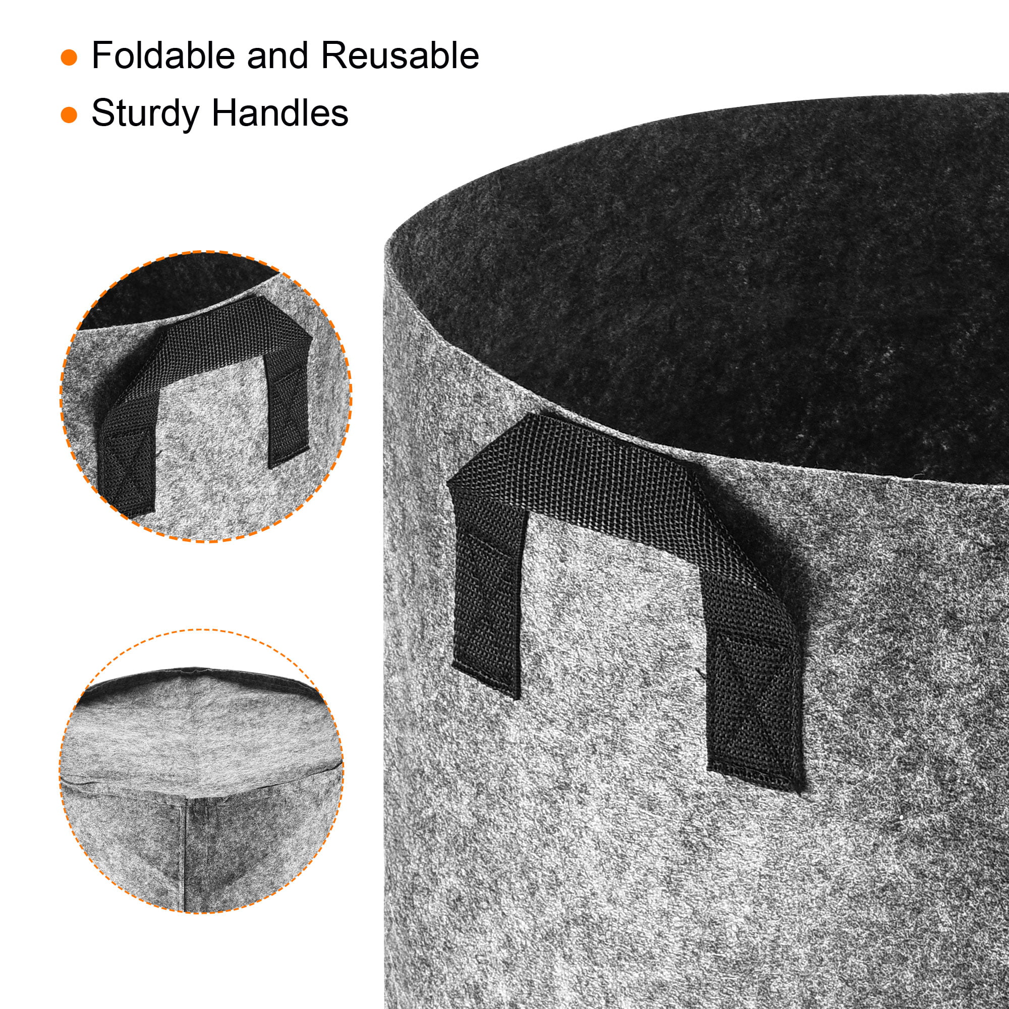 Uxcell 20 Gallon Round Felt Fabric Plant Grow Bags with Handles Gray 2Pack
