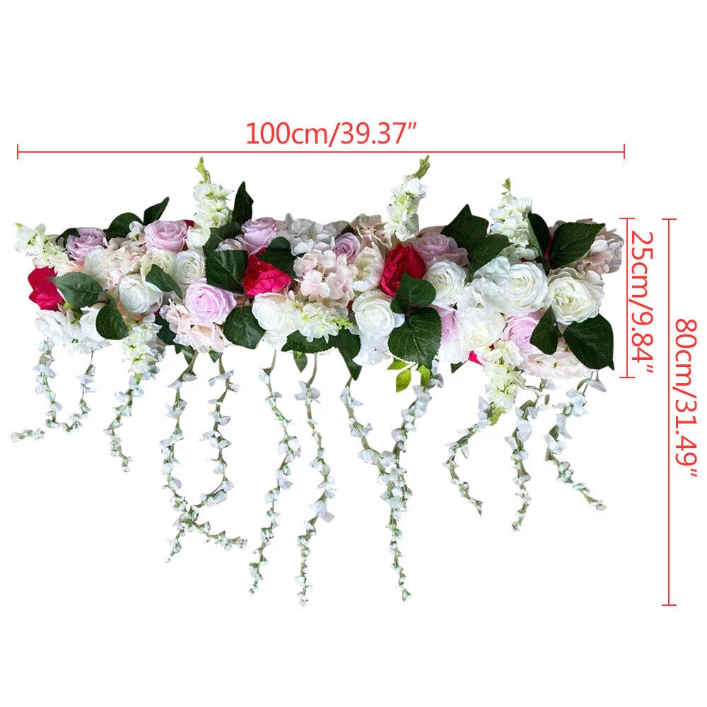 ZhdnBhnos 1M Artificial Silk Rose Flowers Row Wedding Party Backdrop Decor Floral Wall Panel Arrangements DIY (Pink+White)