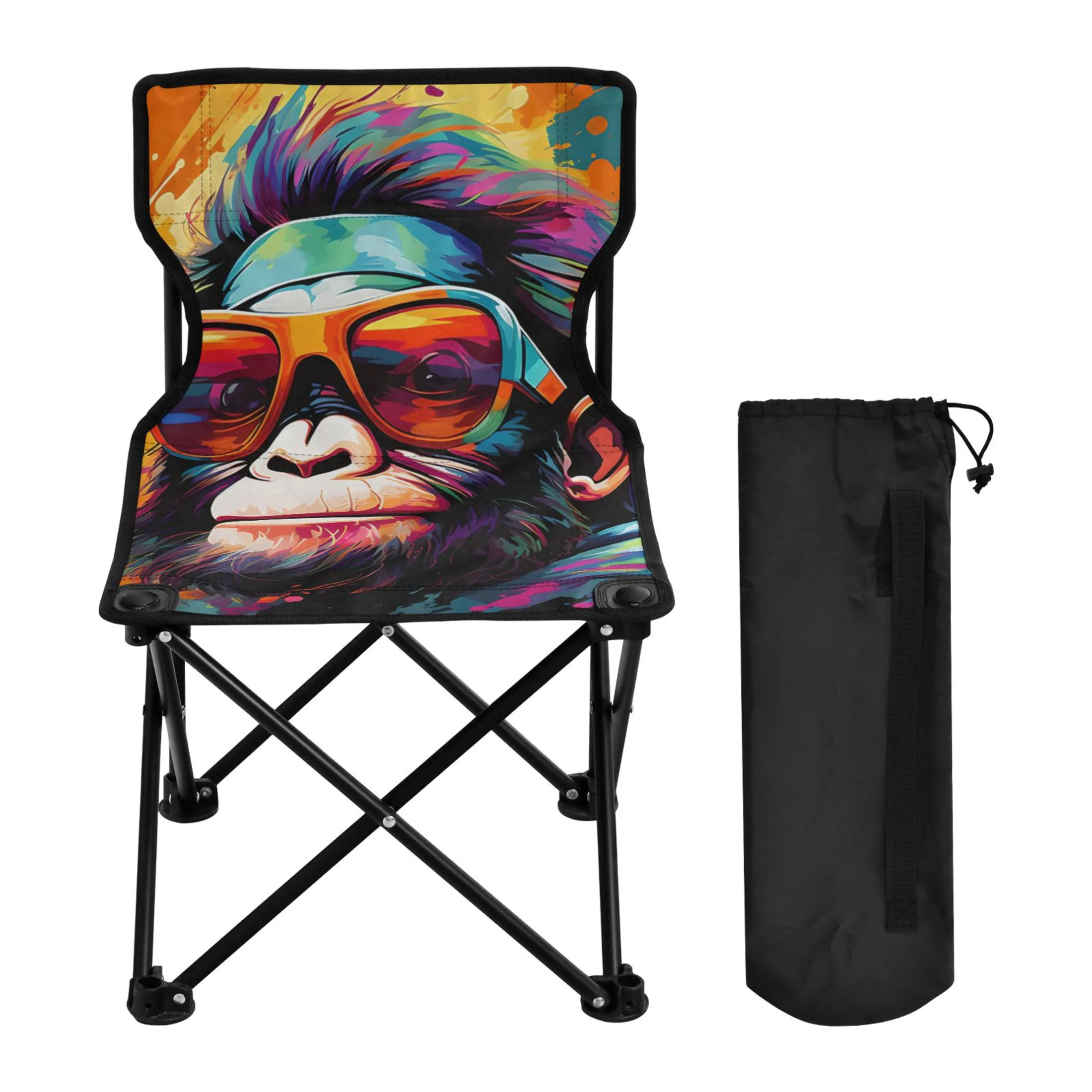 Colorful Orangutan Abstract Portable Camping Chair Outdoor Folding Beach Chair Fishing Chair Lawn Chair with Carry Bag Support to 220LBS