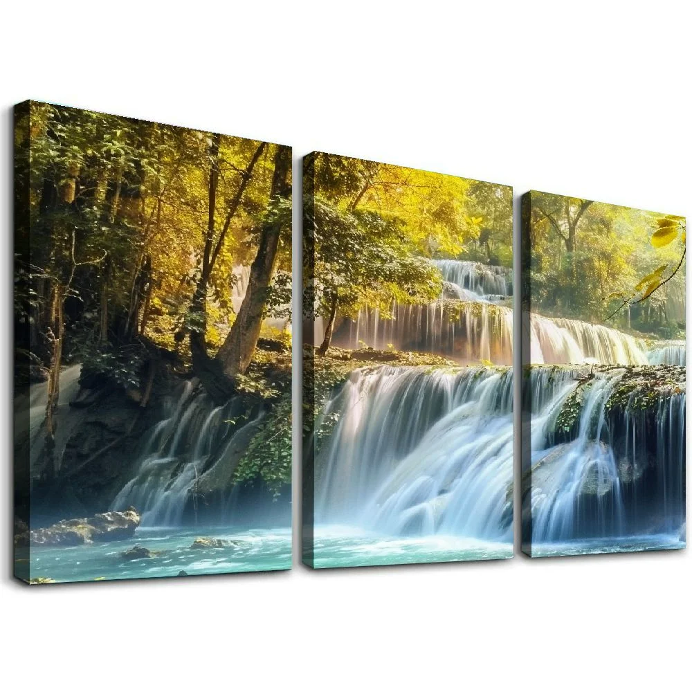 nygtbtfer Waterfall Landscape for Wall Decor - Waterfall Painting HD Giclee Art Printed on Canvas 12x16x3pcs
