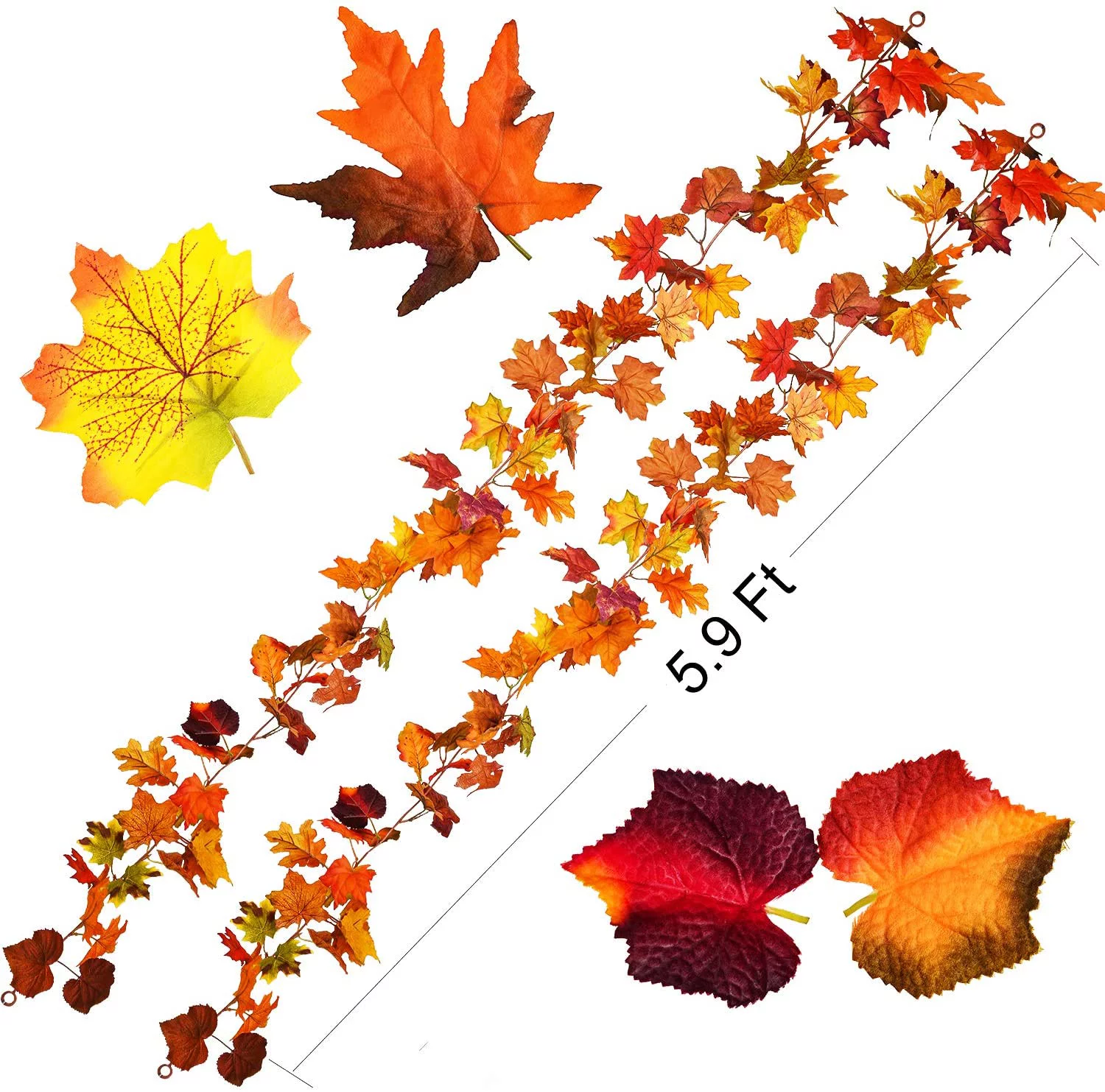 2 Pack Fall Garland Maple Orange Leaf-6 Ft/Piece Hanging Vine Garland Artificial Autumn Foliage Garland Thanksgiving Decor for Home Wedding Fireplace Party Christmas
