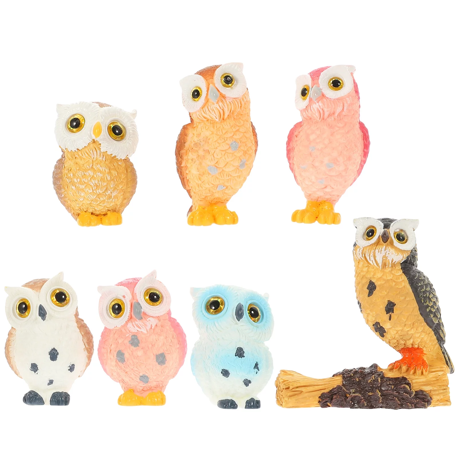 Qumonin 7 Mini Resin Owls Fairy Garden Decor Bonsai Craft Ornament Dollhouse Plant Pot