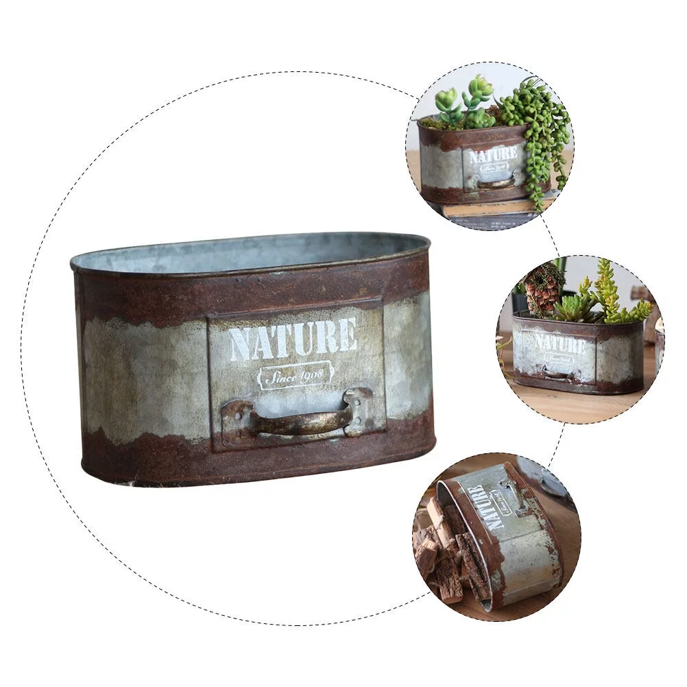 Gongxipen 1pc Iron Art Flower Container Retro Rusty Plant Tin Iron Flower Ware (Silver)