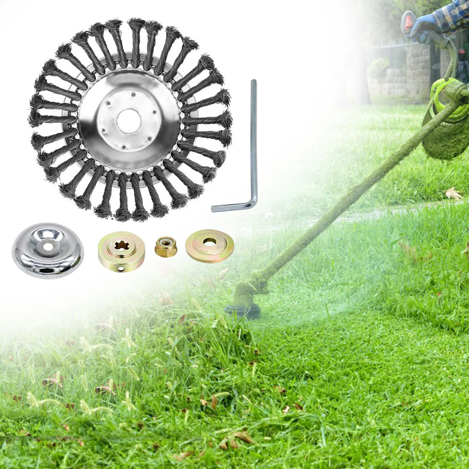 Rotary weeds Brush Joint, Grass Rust Removal, Garden Power Tools, Steel Wire Brush Cutter Strimmer Head 6inch