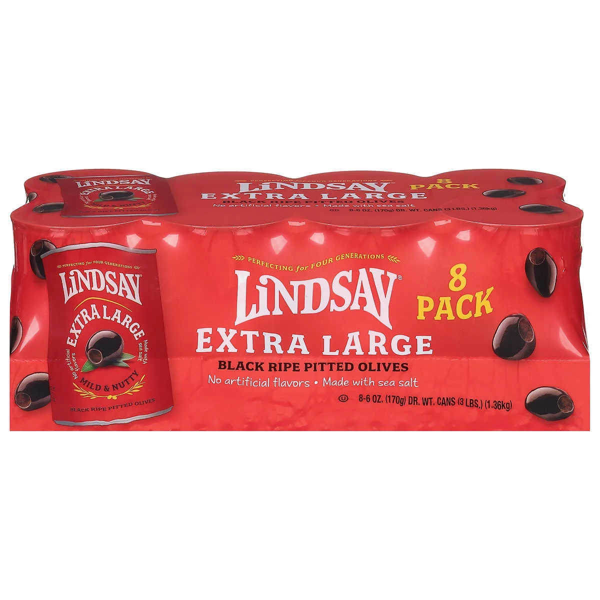 Lindsay Organic Large Black Ripe Pitted Olives 6 Ounce (Pack of 6)