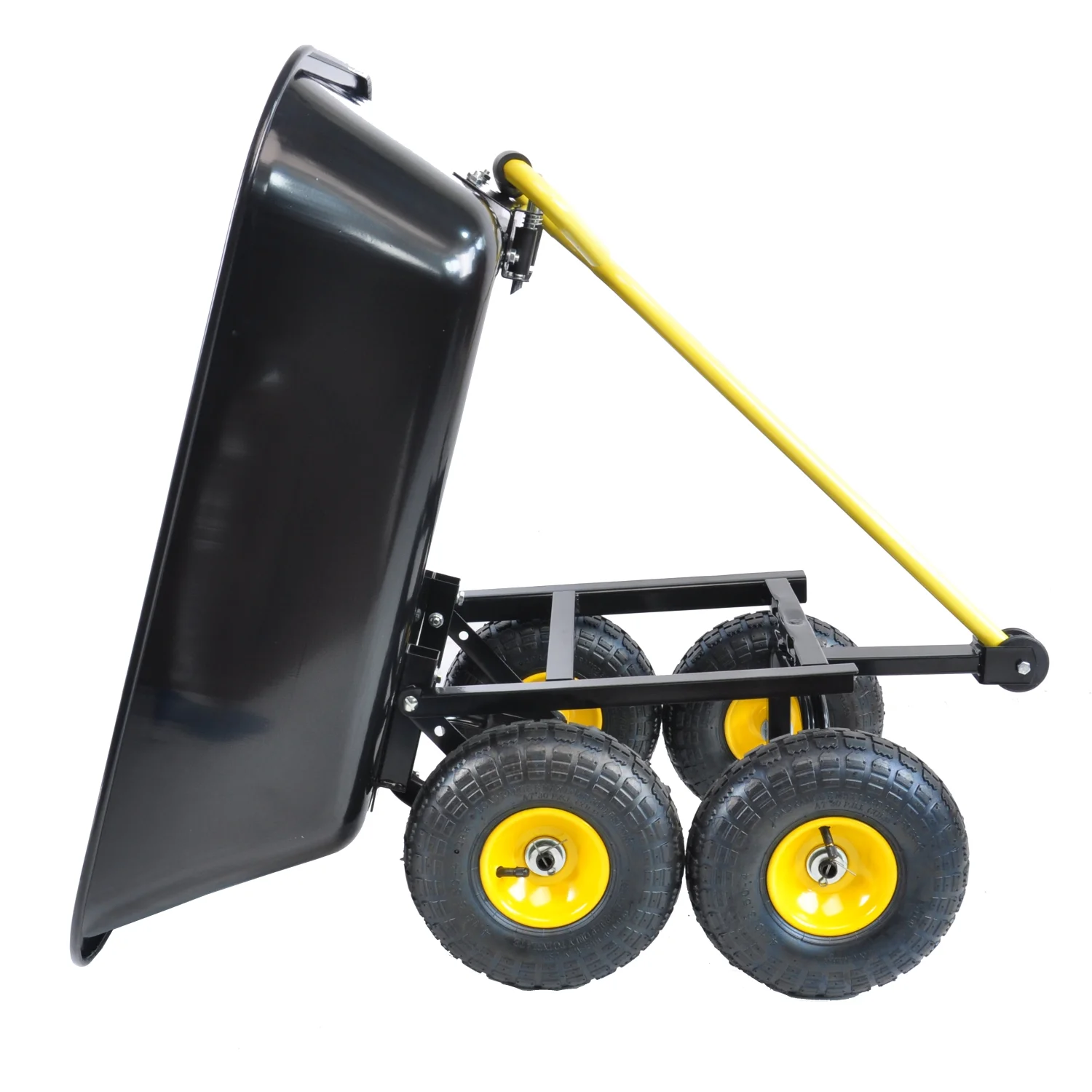Black 10-Inch Folding Poly Garden Dump Truck with Strong Steel Frame and Pneumatic Tires