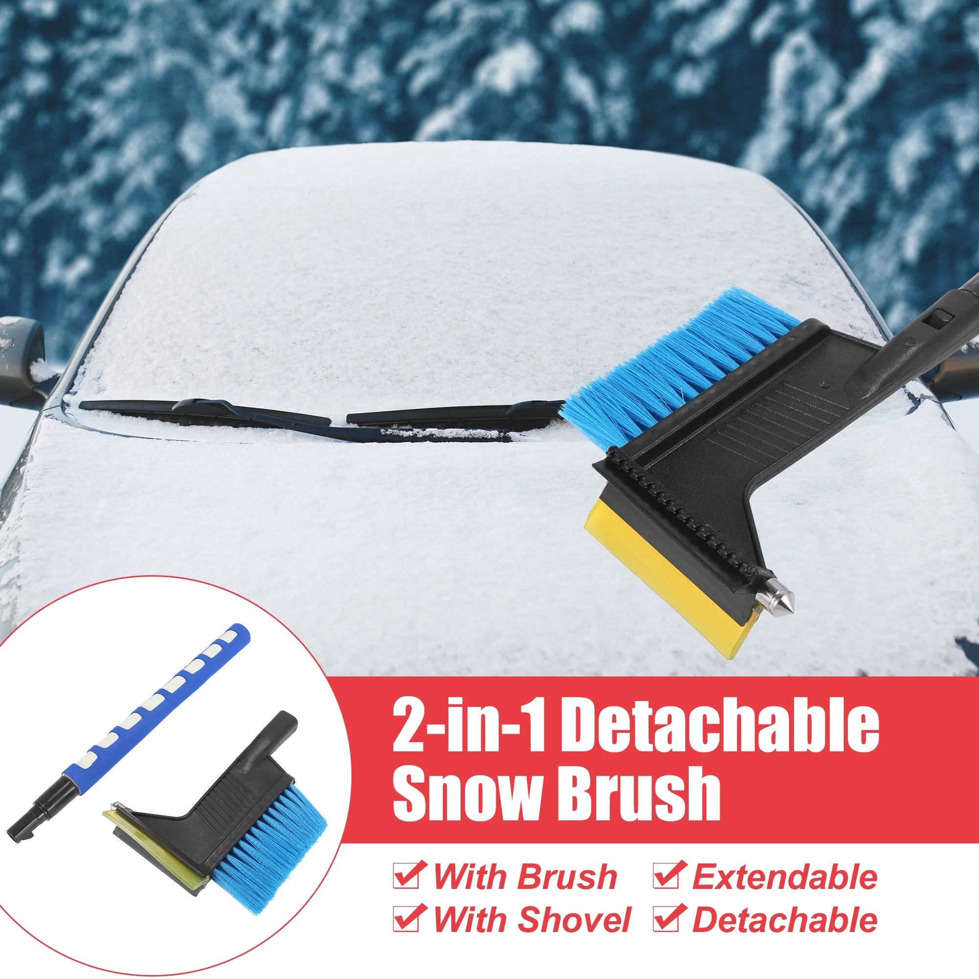 Car Truck Tendon Head Snow Brush Ice Scraper Removal Broom W/ Breaker Extendable Detachable Windshield