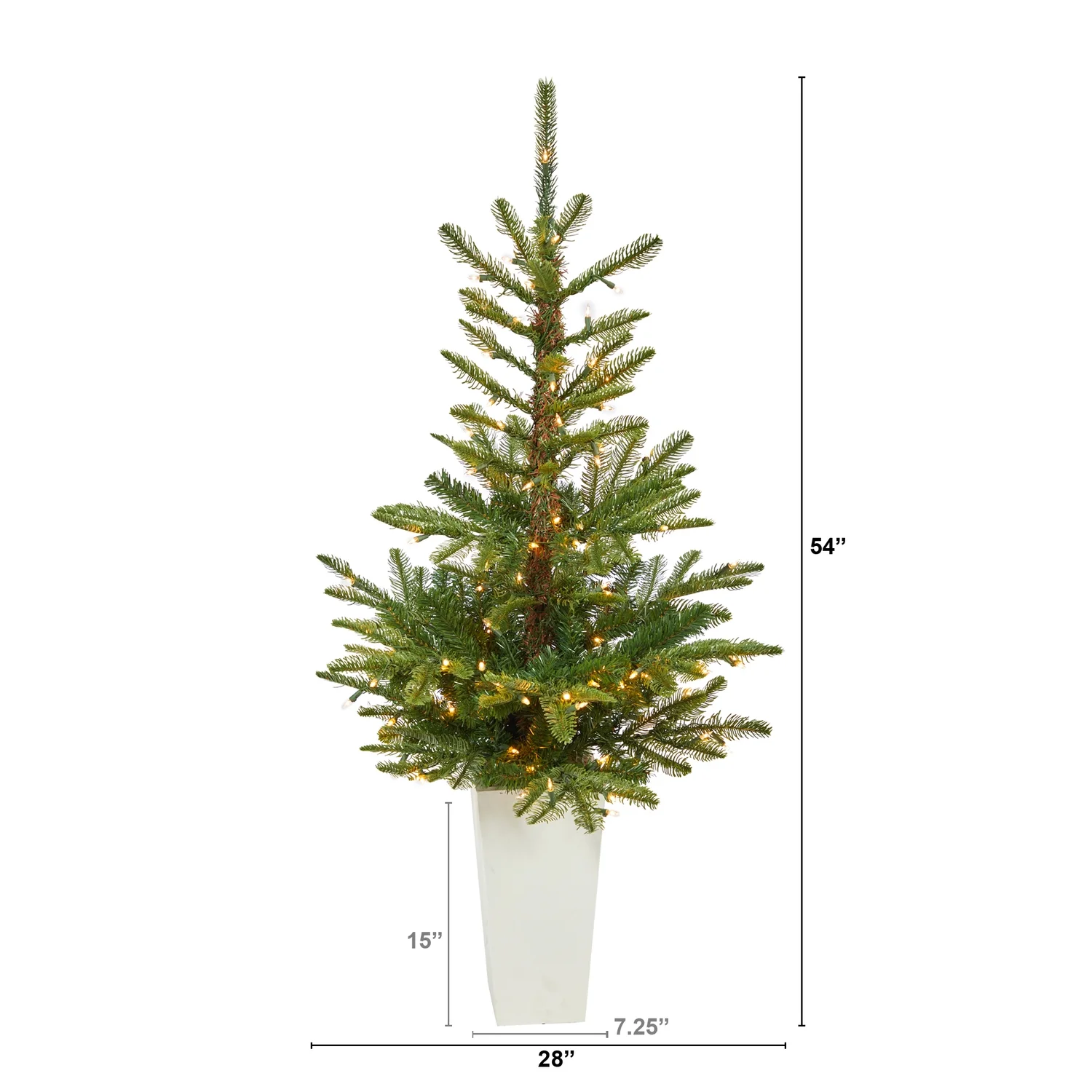 Nearly Natural 4.5ft. Layered Washington Spruce Artificial Christmas Tree with 100 Clear LED Lights and 189 Bendable Branches in White Planter