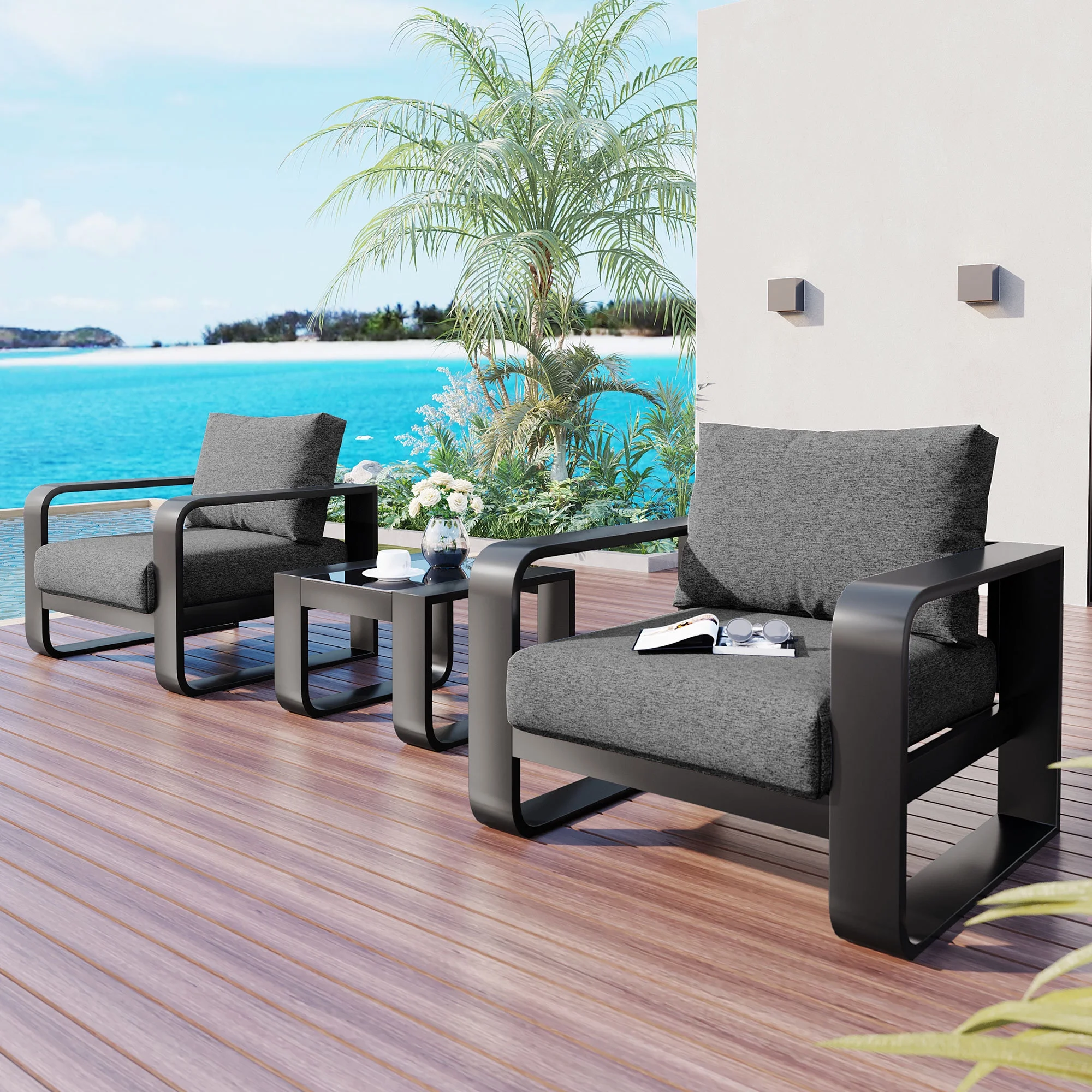 Dawn Whisper 3-pieces Aluminum Frame Patio Furniture With 6.7