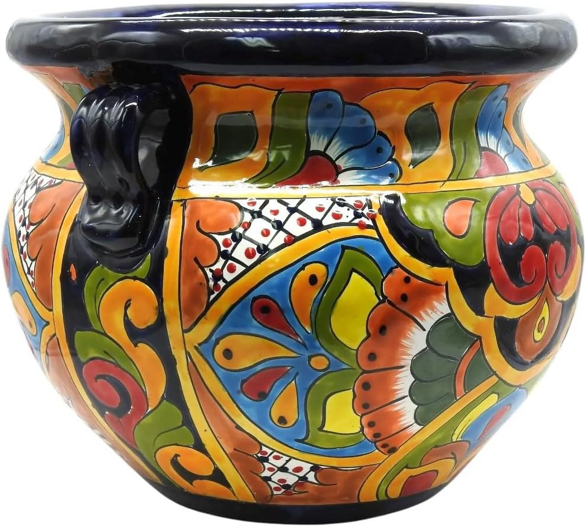 Michoacana Planter Medium Hand Painted Indoor Outdoor Multi Colored Glazed