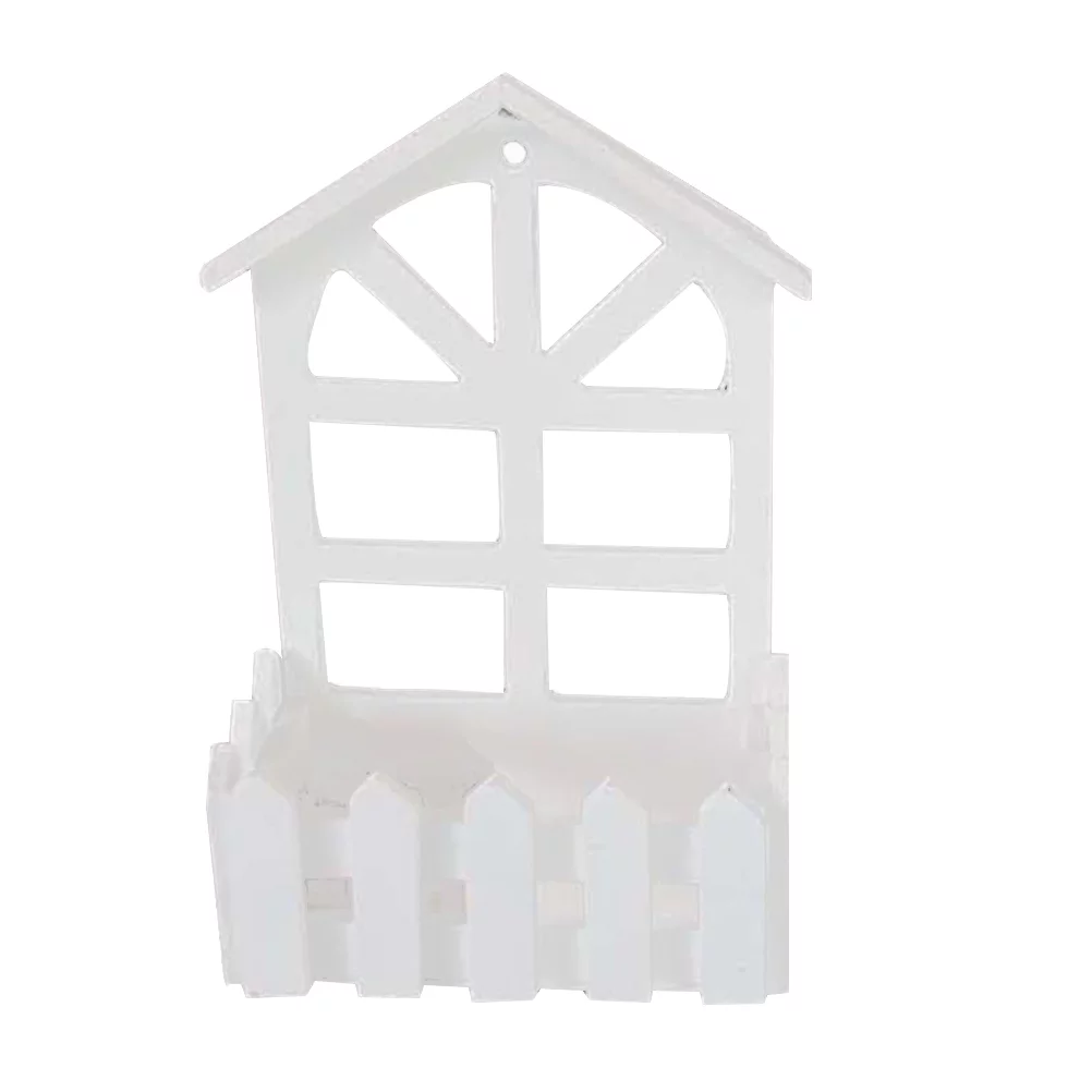 Retro Old Wooden Fence Flower Basket Wall Hanging Tea Shop Wall Garden Decoration Three-dimensional Wall Pendant (Pointed Type)