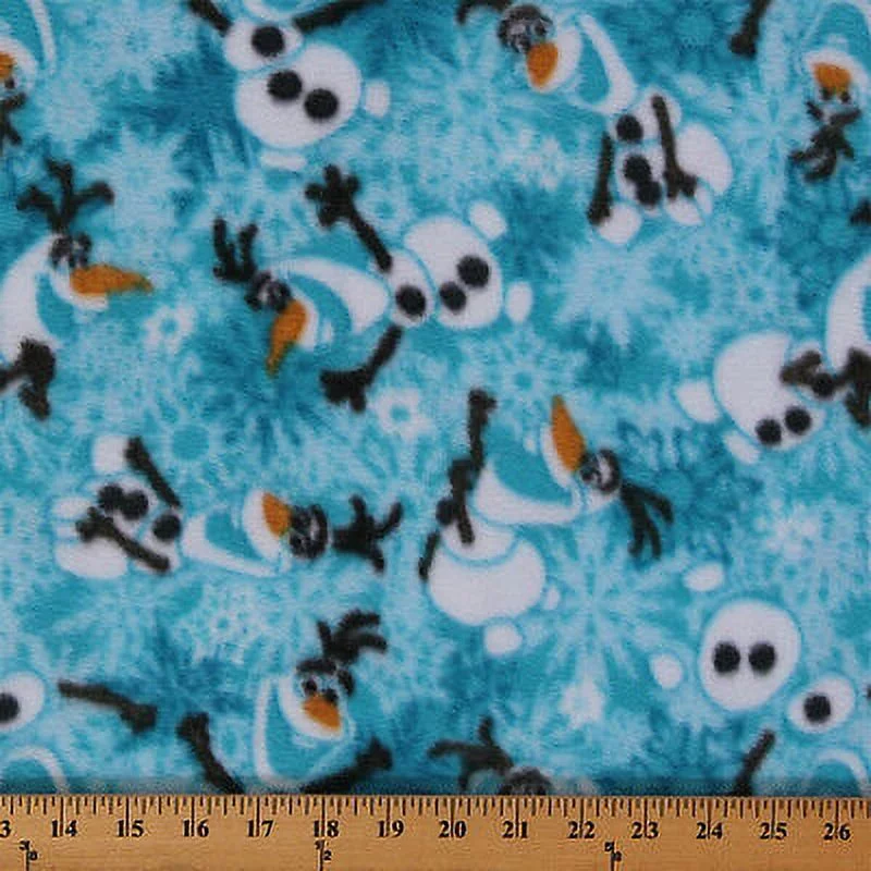 Fleece Disney Frozen Mini Olaf the Snowman Toss Snowflakes Blue Fleece Fabric Print by the Yard (k52172-160018s)