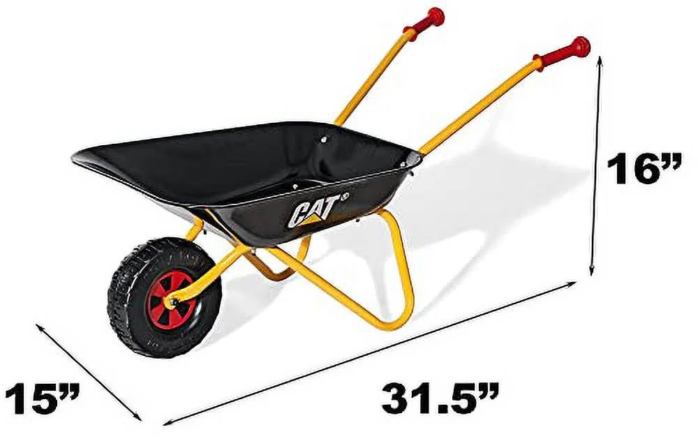 Rolly CAT Kids Wheelbarrow Ride On - Rust-Resistant Seamless Steel Tub with Rubber Hand Grips