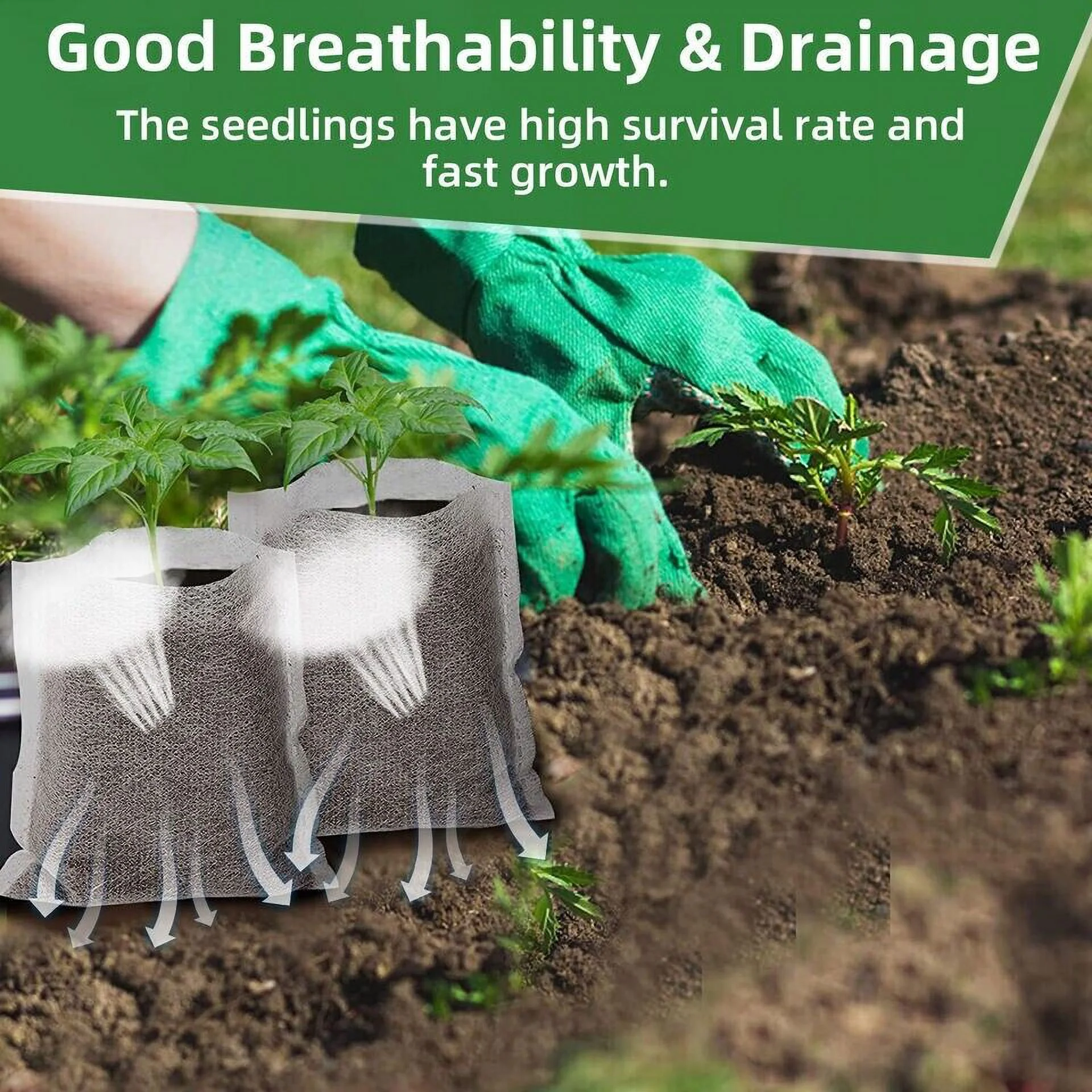 100pcs Plant Grow Bags Biodegradable Non-woven Fabric Nursery Bag Seedling Pot