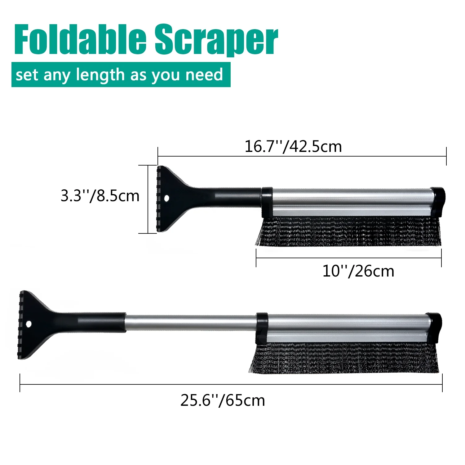 Odoland Foldable Windshield Ice Scrapers Snow Brooms w/ Brush