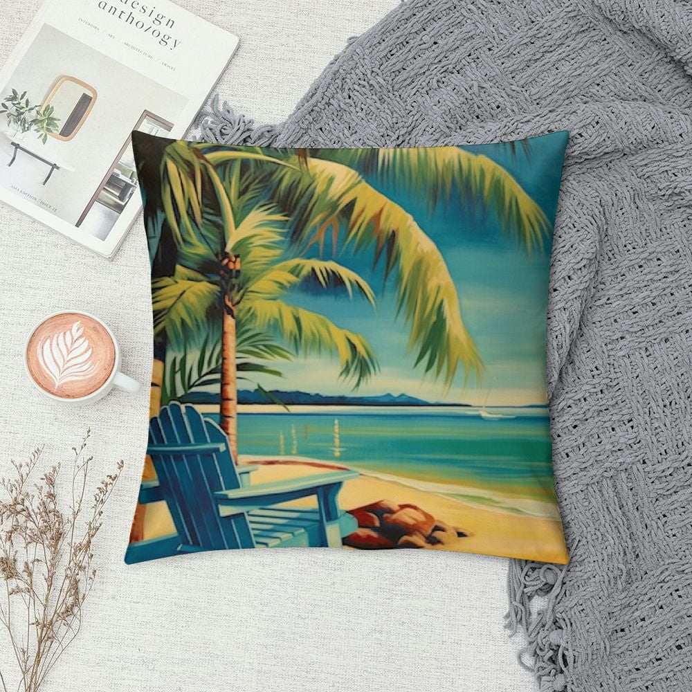 JEUXUS  Summer Beach Coastal Seaside Tropical Green Leaves Trees Throw Pillow Covers Beach Chair Palm Tree Rustic Pillow Case Cover Home Sofa Decor Cushion Case