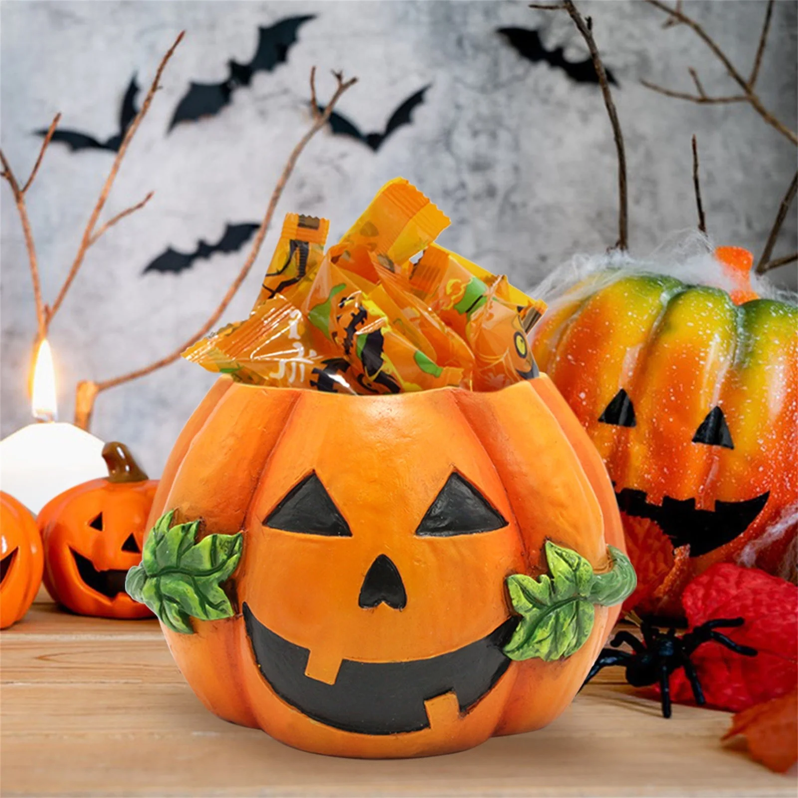 NLLSHGJ Terrifying Decorations Face Pumpkin Resin Planter for Home Desktop and Interior Design
