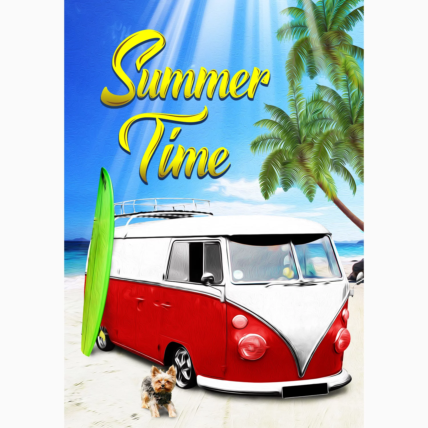 America Forever Summertime Vintage Surfer Van Coastal House Flag 28 x 40 inches Summer Surfboard Double Sided Palm Tree Exotic Summer Coastal Seasonal Yard Outdoor Decorative Tropical House Flag