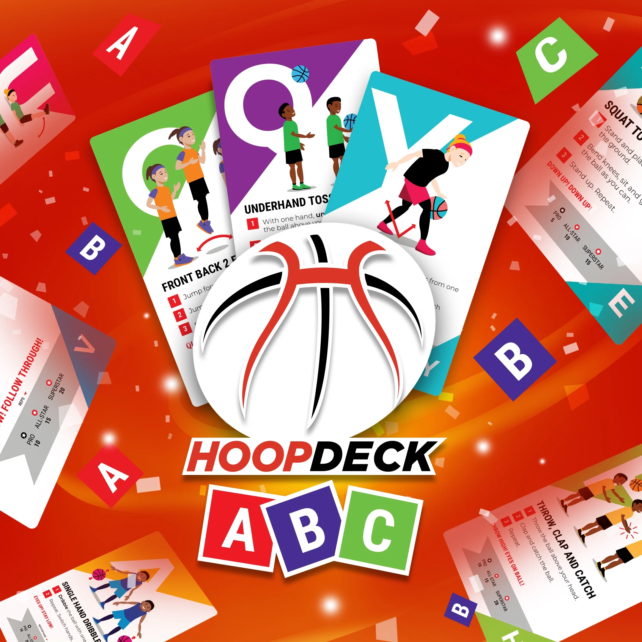 HoopDeck ABC Youth Basketball Training Program by UVU Training | Basketball Fundamentals, 26 at-Home, Self Training Cards, Improve Basic Basketball Skills, Ages 4+