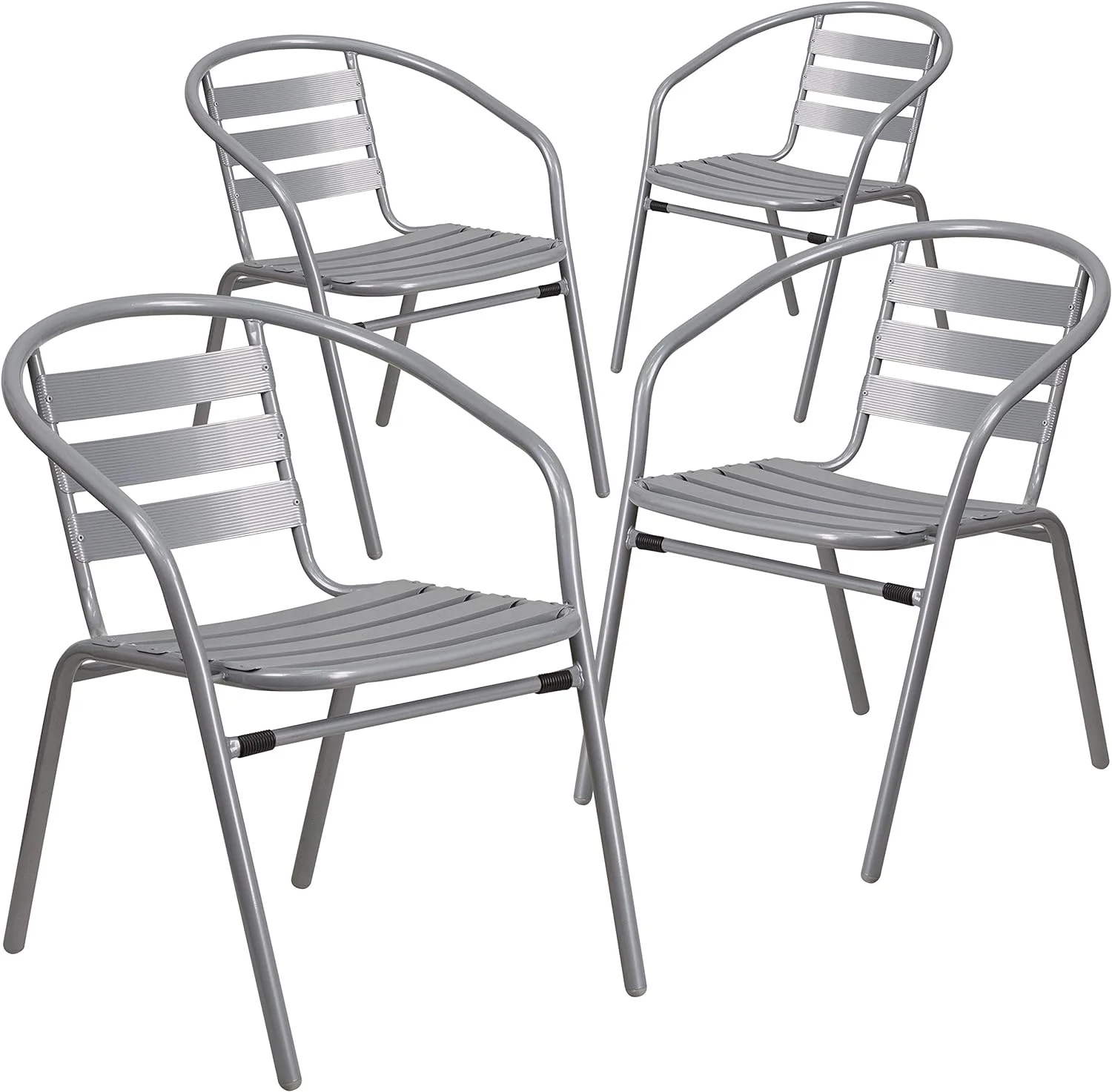 Lila 4 Pack Silver Metal Restaurant Stack Chair With Aluminum Slats