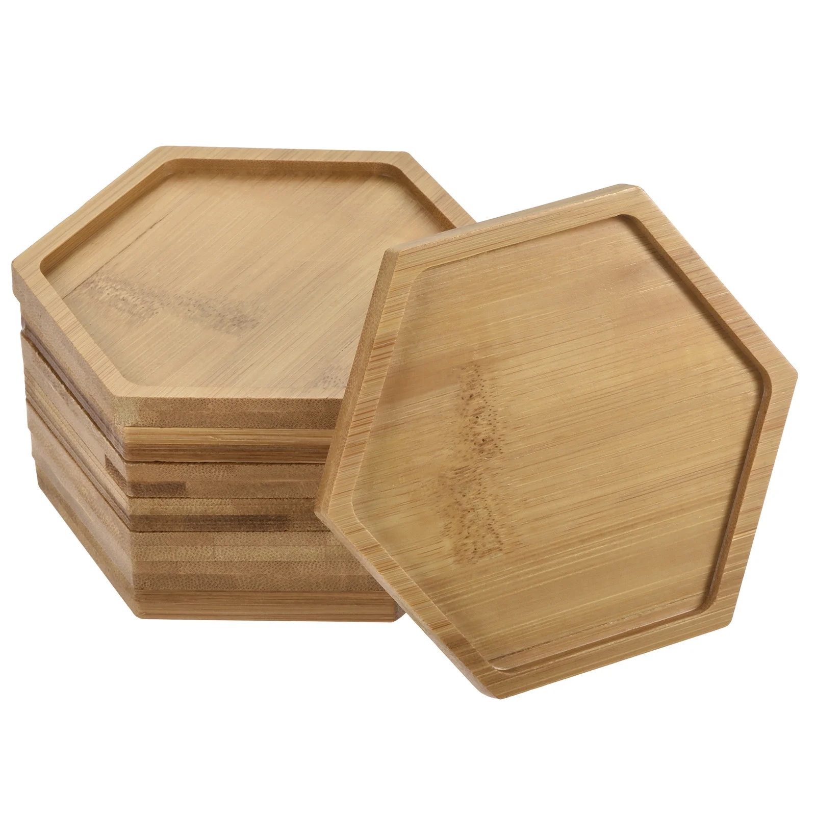 Unique Bargains Plant Pot Saucer Bamboo Hexagonal Flower Drip Tray for Indoor
