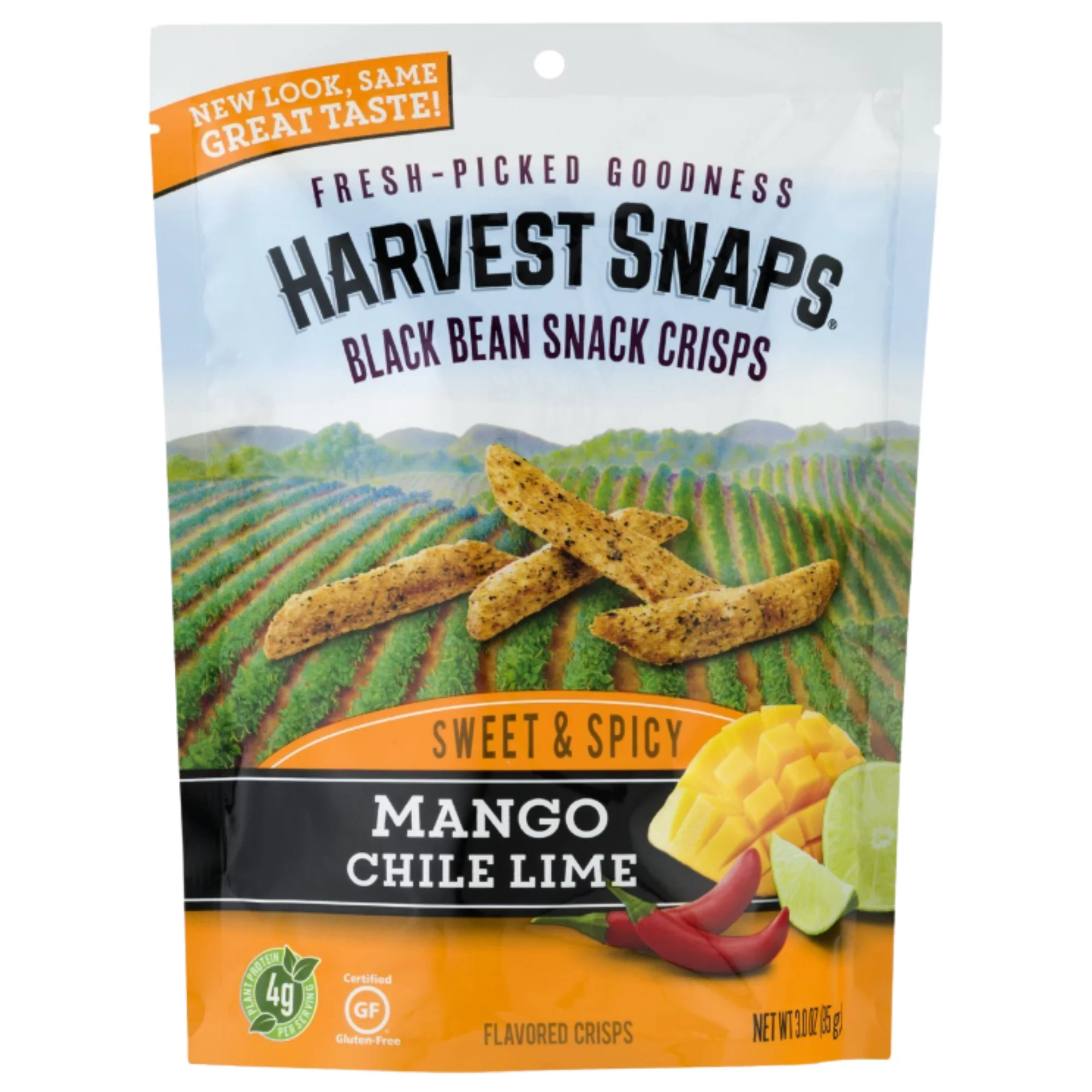 FSSTAM Mango Chili Lime Flavored Black Bean Snack Crisps, Sweet and Spicy Healthy Snacks, Plant-Based, Baked Not Fried, Gluten-Free, 3.0 Oz, Pack Of 4(with Exclusive FSSTAM Booskie)