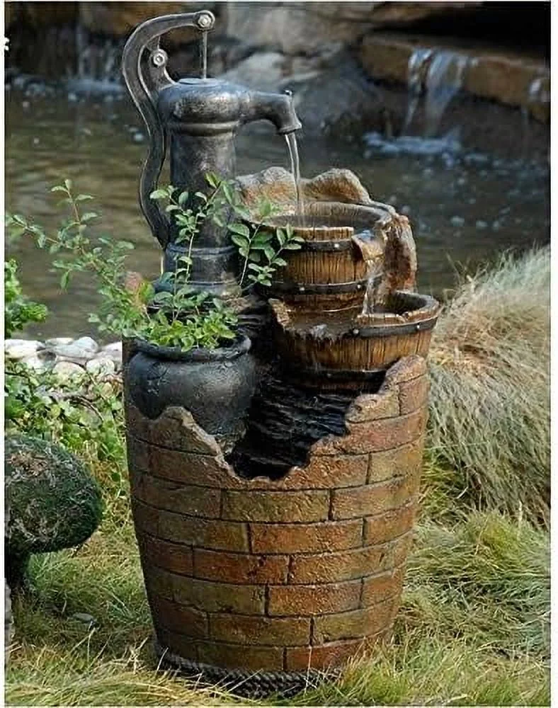 Modern Resin Water Pump Cascading Water Fountain in Brown