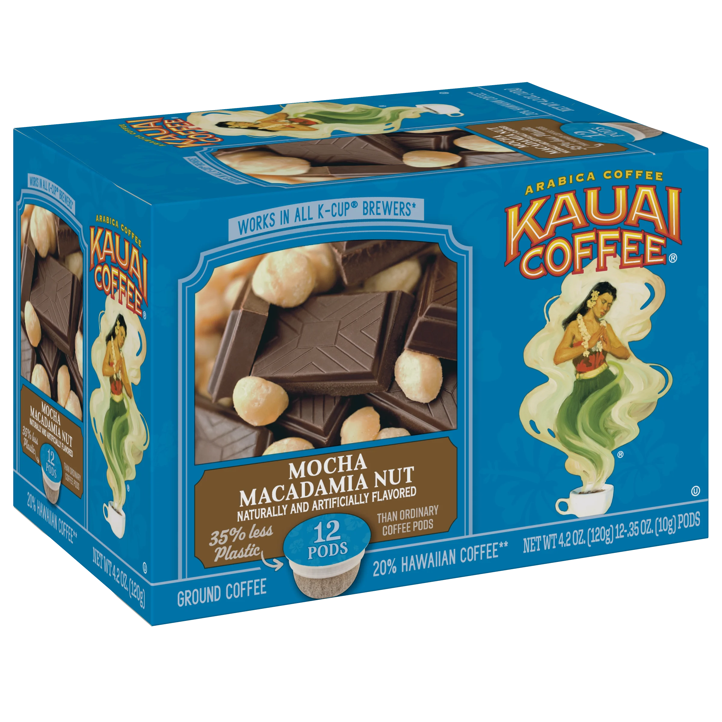 Kauai Coffee Mocha Macadamia Nut K-Cup Coffee Pods, Medium Roast, 12 Ct