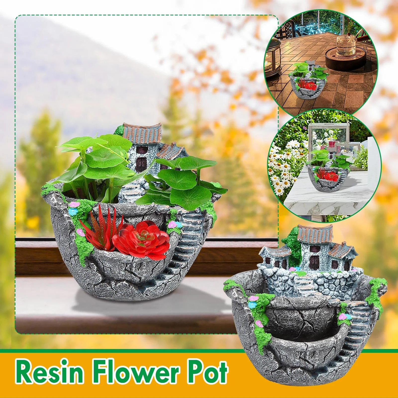 LLQkigsxse round Flower Pot Stand Resin Pot for Succulent Flower Pot DIY Landscape Mini Garden Baseball Gifts
