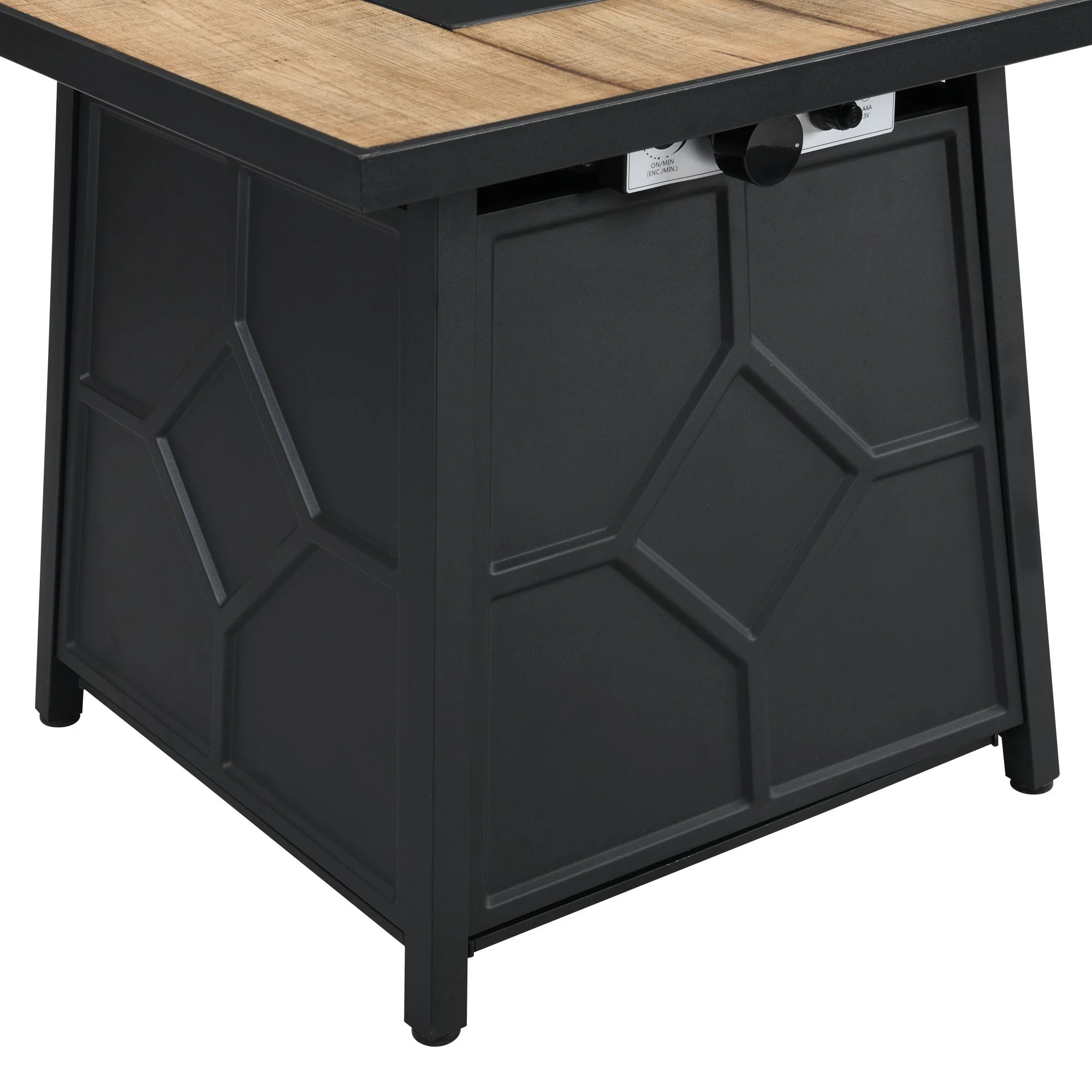 30 in. W x 25 in. H Square Black Metal Base Propane Gas Fire Pit with Wood Table Top in Black