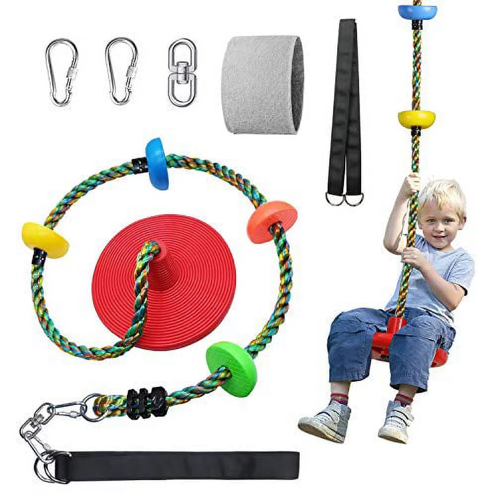 Fentin Climbing Swing Rope Tree Swing Set for Backyard with Platforms Adjustable Disc Swing Seat 6.6 Feet Outdoor Playground Toy for Kids with Double-Layer 4 Feet Strap Holds 180 lbs(RS-001Red)