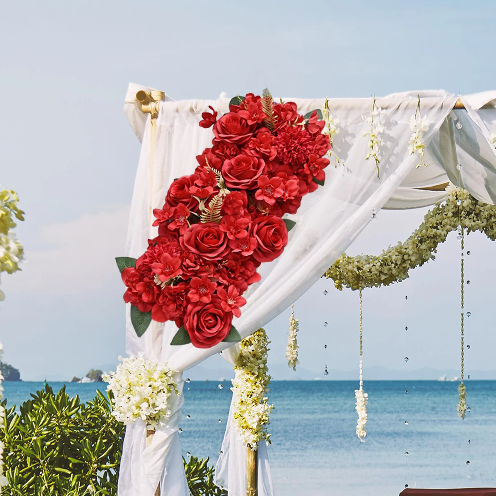 Artificial Panel, Rose Wall, Red Silk Roses Flower Panels, Romantic Background Backdrop for Wedding Party 50cmx25cm