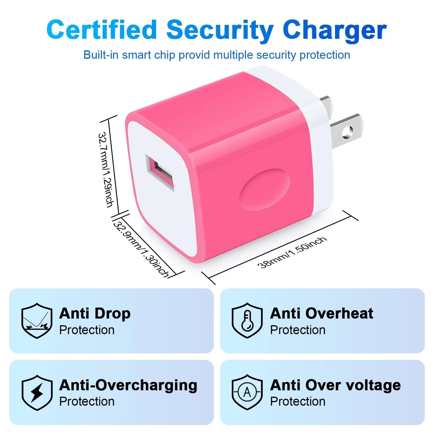 USB Charger Block,FiveBox 1pc 1A USB Wall Charger Block with 1pc USB A to Micro USB Cable 6ft Android Charger Cable USB Charging Cable USB Brick Phone Charger Box USB Plug Fast Charging Block,Rose