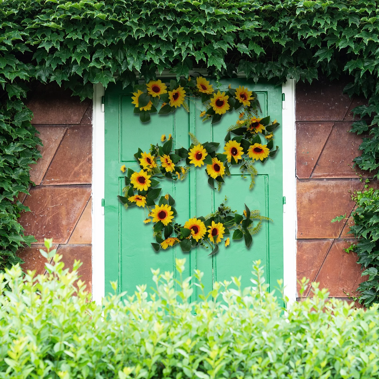 HALJEN Outdoor Artificial Flowers That Look Real Greenery Artificial Sunflower Garland Silk Sunflower Vine for Wedding Table Decoration