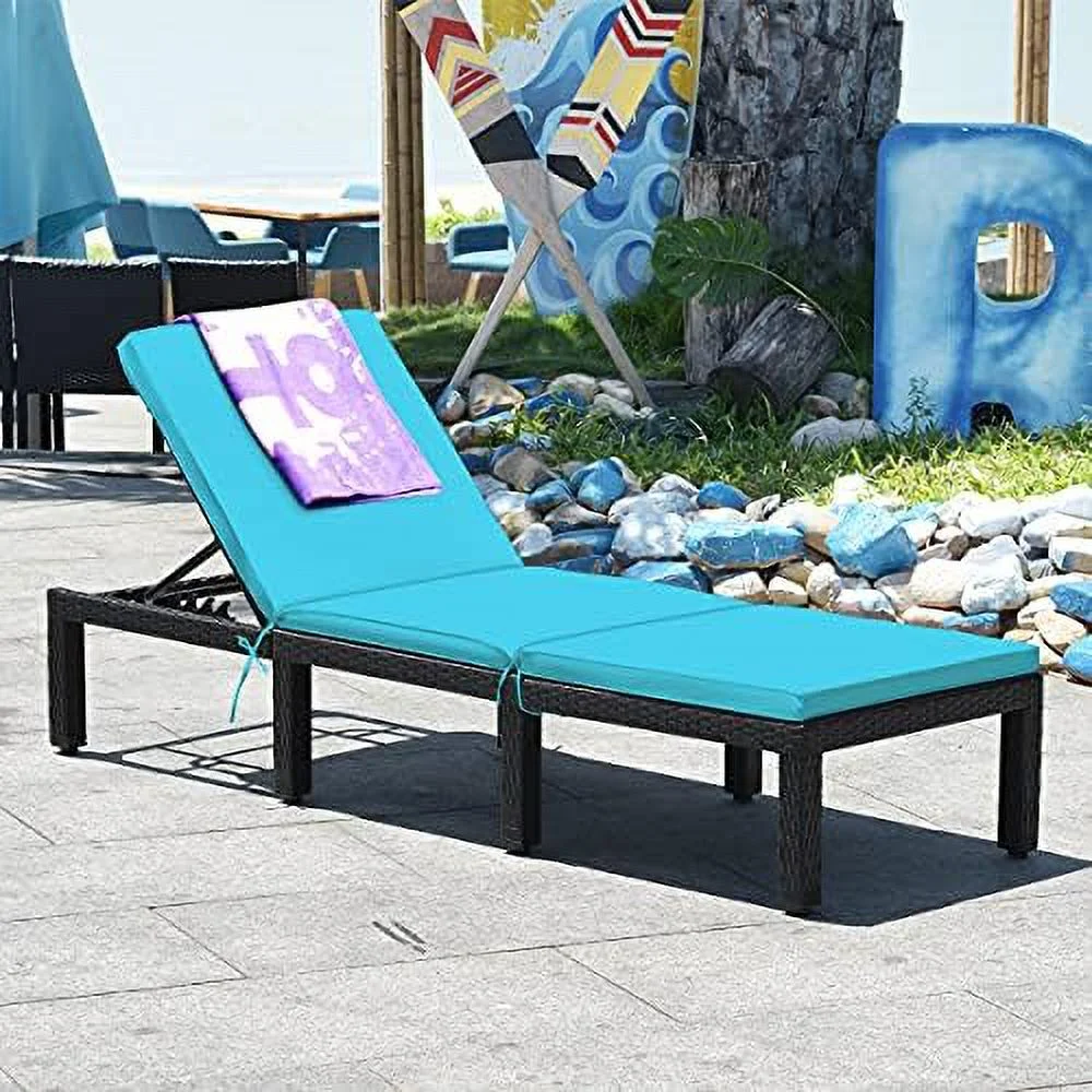 QYFZBIM Patio Rattan Lounge Chair Outdoor Adjustable Reclining Wicker Chaise Chair with Backrest Cushion