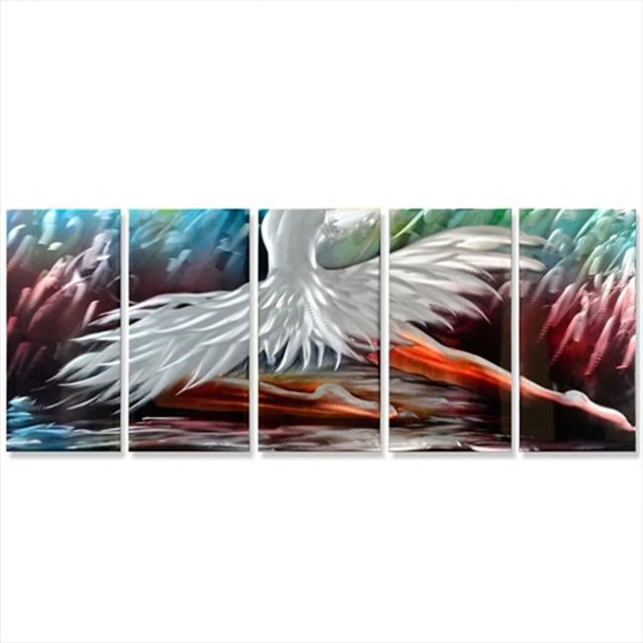 Metal Artscape MA10108 59 X 24 in. The Swan Princess 5-Paneled Handmade Metal Wall Art